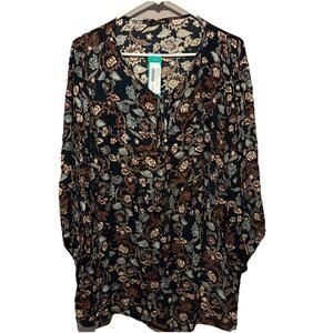 Paper Moon Womens 2X‎ Addley Clip Dot Teal Green Floral Top Boho Cottagecore